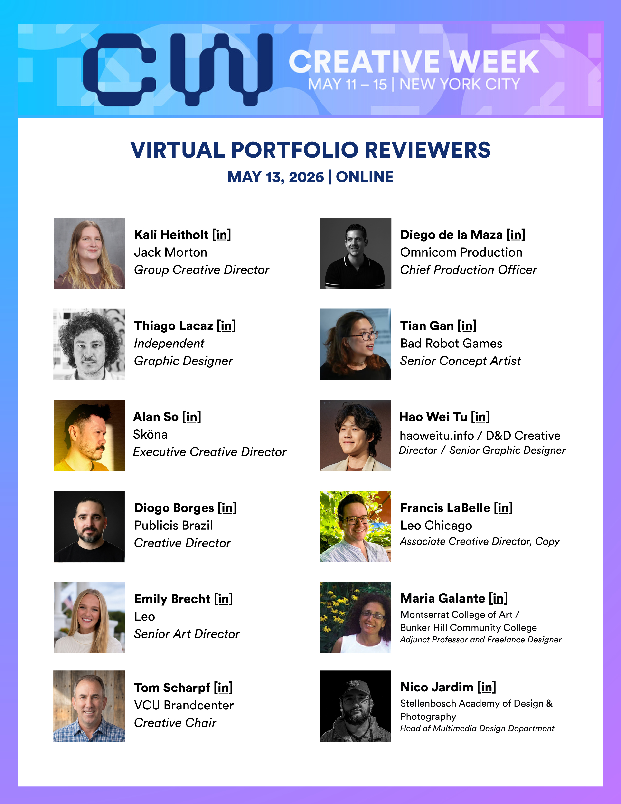The One Club Creative Week · Online Portfolio Review, 2026