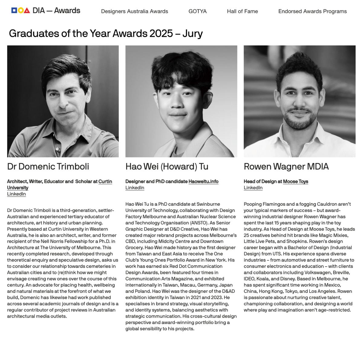 Design Institute of Australia Graduate of the Year Awards · Juror, 2025